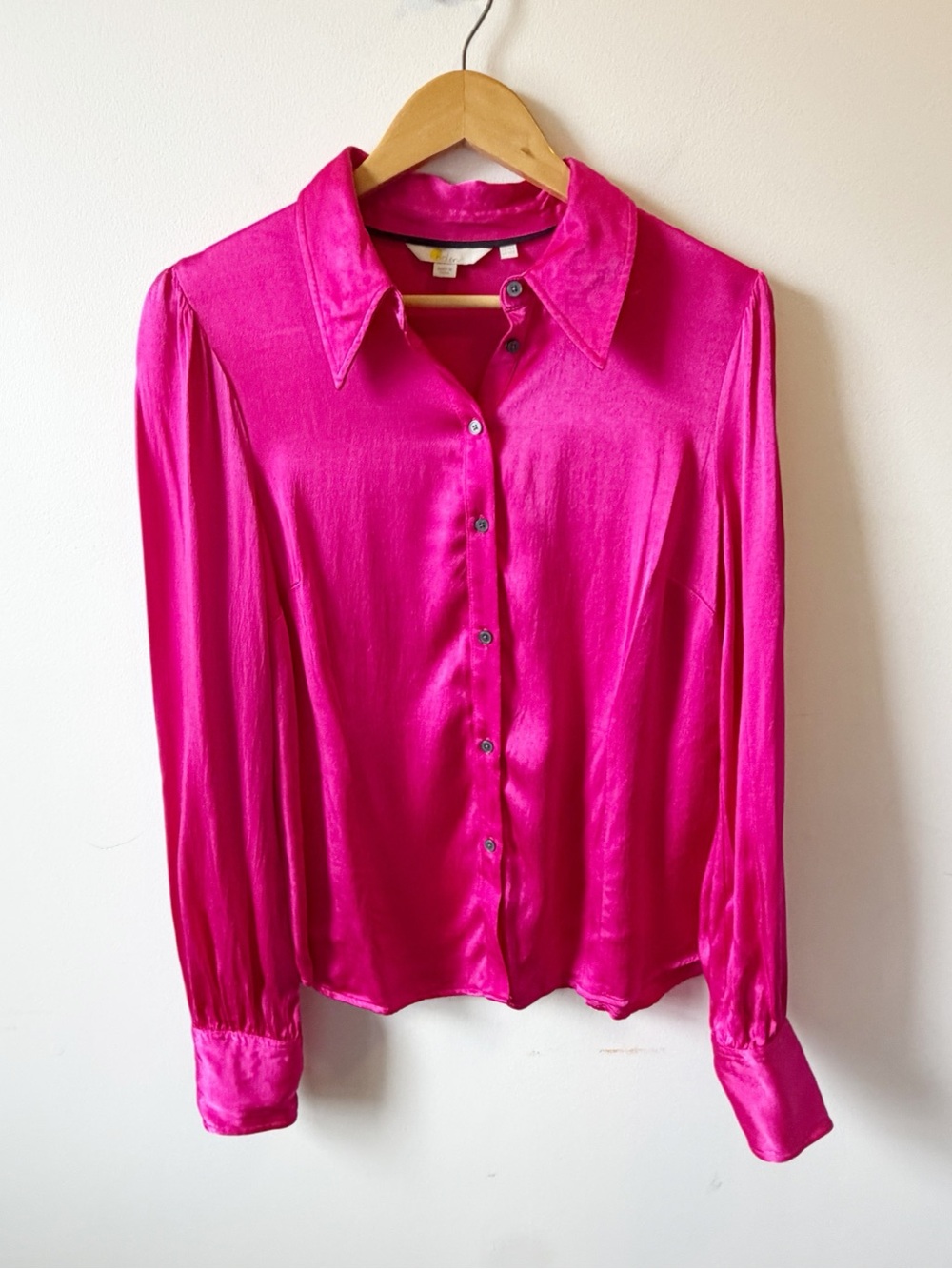 Boden Satin Viscose Button-Down Blouse - Hot Pink